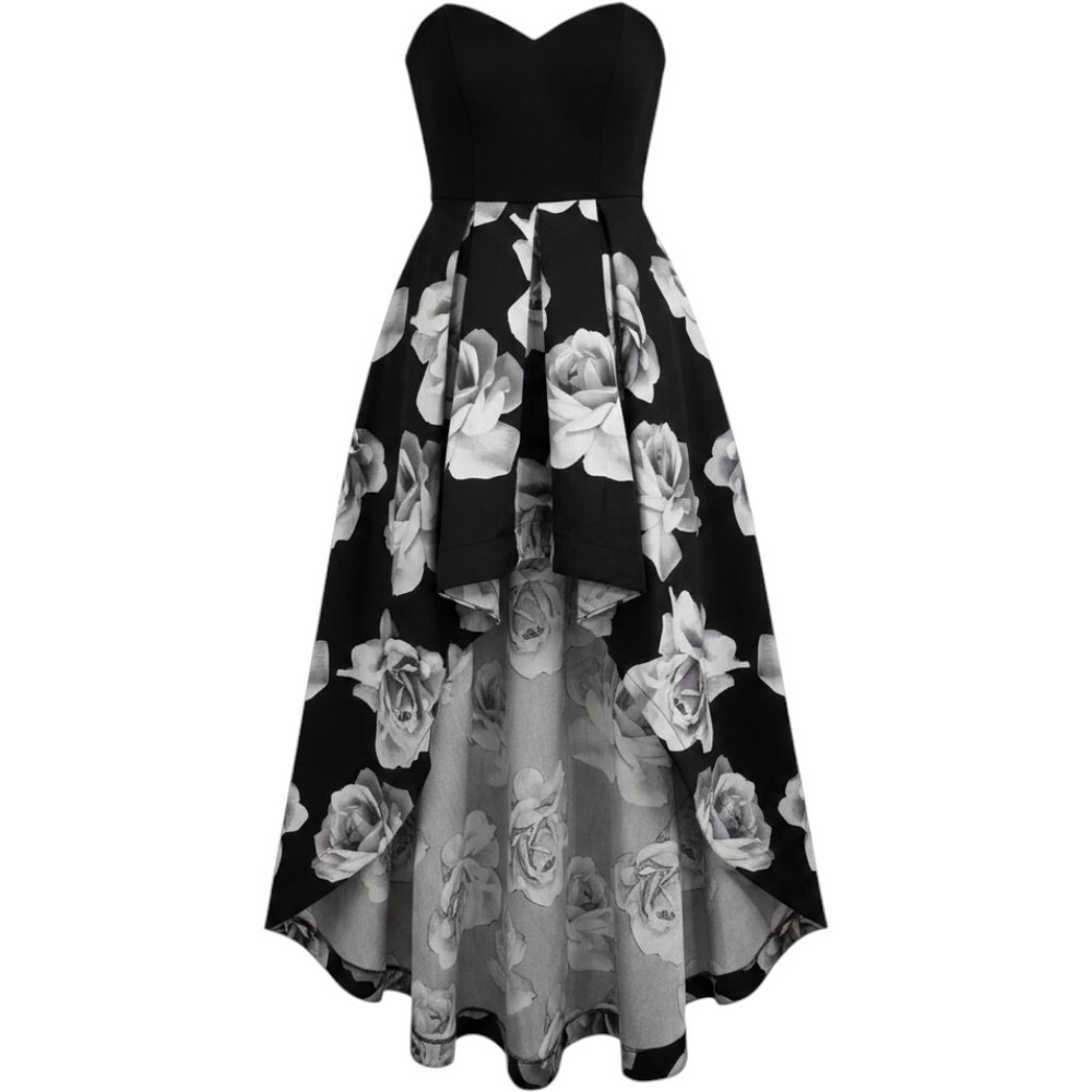 Xtraordinary Black White Floral Rose High Low Strapless Cut Out Dress‎ Size 3